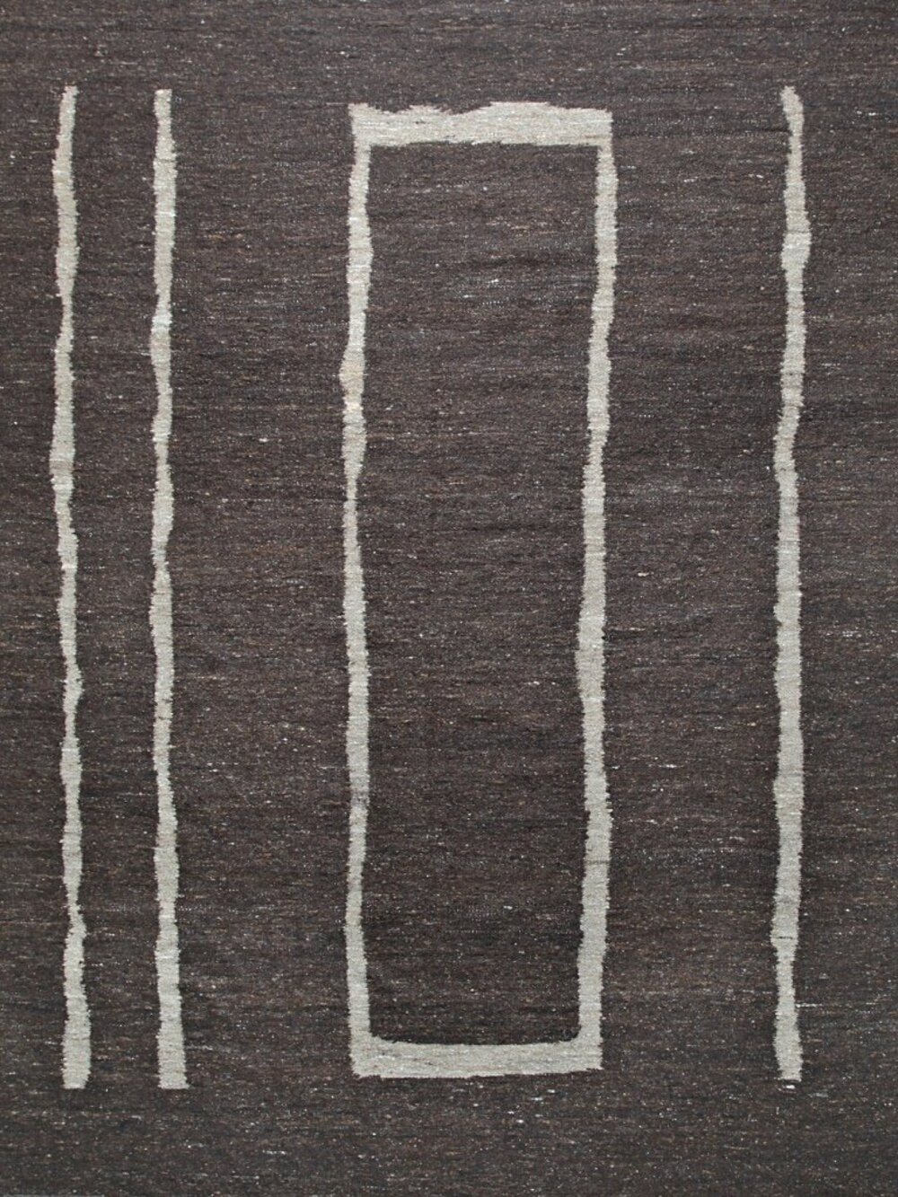 Brown Ivory Flatweave Wool Area Rug 4' x 6' Handmade Modern Minimal - Picture 1 of 5
